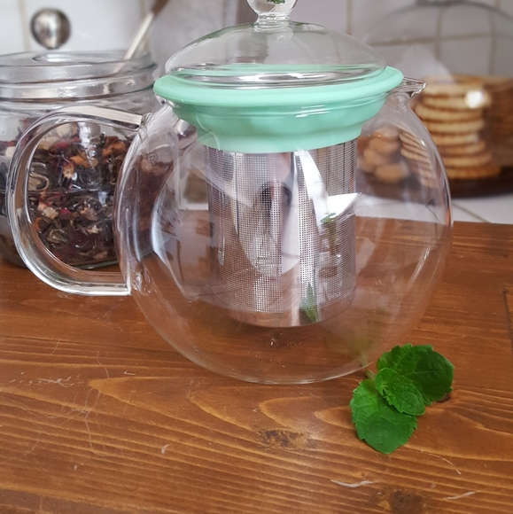 New Mini Glass Teacup Mint Green Silicon Infuser L - Picture 4 of 5